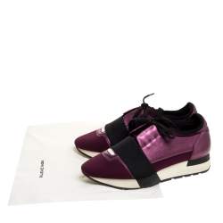Pre Owned Balenciaga Purple/Black Leather and Fabric Race Runner Sneakers Size 36