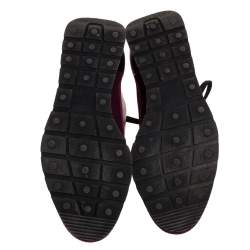 Pre Owned Balenciaga Purple/Black Leather and Fabric Race Runner Sneakers Size 36