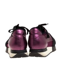 Pre Owned Balenciaga Purple/Black Leather and Fabric Race Runner Sneakers Size 36