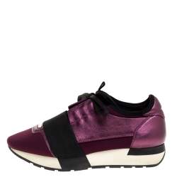Pre Owned Balenciaga Purple/Black Leather and Fabric Race Runner Sneakers Size 36
