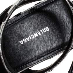 Pre Owned Balenciaga Silver Polka Dot Lamé Fabric Square Knife Bow Ankle Strap Sandal Size 37