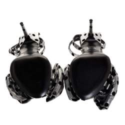 Pre Owned Balenciaga Silver Polka Dot Lamé Fabric Square Knife Bow Ankle Strap Sandal Size 37