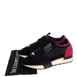 Pre Owned Balenciaga Black/Pink Leather And Mesh Race Runner Low Top Sneakers Size 37