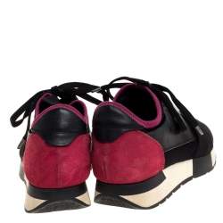 Pre Owned Balenciaga Black/Pink Leather And Mesh Race Runner Low Top Sneakers Size 37