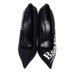 Balenciaga Black Logo Printed Draped Jersey And Leather Knife Pointed Toe Pumps Size 41