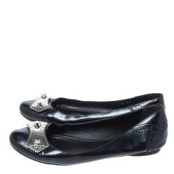 Balenciaga Black Brogue Glossy Leather Metal Arena Ballet Flats Size 36