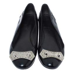 Balenciaga Black Brogue Glossy Leather Metal Arena Ballet Flats Size 36