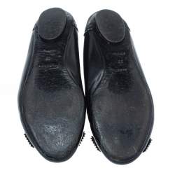 Balenciaga Black Brogue Glossy Leather Metal Arena Ballet Flats Size 36