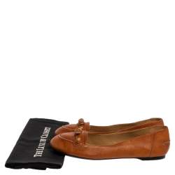 Pre Owned Balenciaga Brown Leather Studded Ballet Flats Size 39