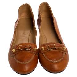 Pre Owned Balenciaga Brown Leather Studded Ballet Flats Size 39