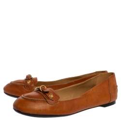 Pre Owned Balenciaga Brown Leather Studded Ballet Flats Size 39