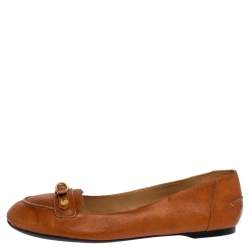 Pre Owned Balenciaga Brown Leather Studded Ballet Flats Size 39