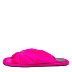 Pre Owned صندل سلايد فلات بالنسياغا فيونكة ساتان فوشيا مقاس 37