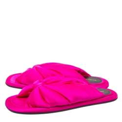 Pre Owned صندل سلايد فلات بالنسياغا فيونكة ساتان فوشيا مقاس 37