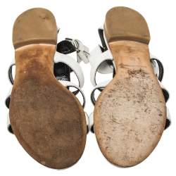 Pre Owned صندل فلات بالنسياغا غلادياتور مرصع جلد أبيض مقاس 39