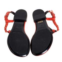 Pre Owned Balenciaga Orange Leather Arena Studded Strappy Flat Thong Sandals Size 39