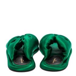 مملوكة مسبقًا Balenciaga Green Satin Bow Flat Slides Size 36