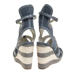 Pre Owned Balenciaga Grey Denim and Leather Trim Gladiator Wedge Platform Sandals Size 39