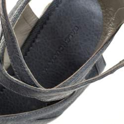 Pre Owned Balenciaga Grey Denim and Leather Trim Gladiator Wedge Platform Sandals Size 39