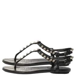 Pre Owned حذاء فلات إصبع "ارينا" مرصع جلد أسود مقاس 37.5