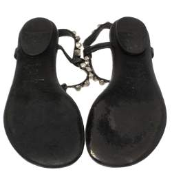 Pre Owned حذاء فلات إصبع "ارينا" مرصع جلد أسود مقاس 37.5