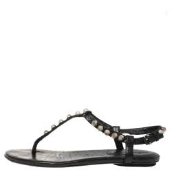 Pre Owned حذاء فلات إصبع "ارينا" مرصع جلد أسود مقاس 37.5