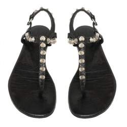 Pre Owned حذاء فلات إصبع "ارينا" مرصع جلد أسود مقاس 37.5