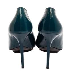 Pre Owned Balenciaga Peacock Blue Patent Leather Peep Toe Pumps Size 39.5