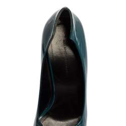 Pre Owned Balenciaga Peacock Blue Patent Leather Peep Toe Pumps Size 39.5