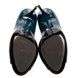 Pre Owned Balenciaga Peacock Blue Patent Leather Peep Toe Pumps Size 39.5
