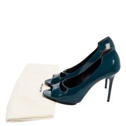 Pre Owned Balenciaga Peacock Blue Patent Leather Peep Toe Pumps Size 39.5