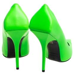 Pre Owned حذاء كعب عالي بالنسياغا مقدمة مدببة نايف مربع جلد أخضر مقاس 39