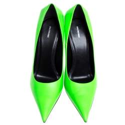 Pre Owned حذاء كعب عالي بالنسياغا مقدمة مدببة نايف مربع جلد أخضر مقاس 39