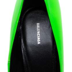 Pre Owned حذاء كعب عالي بالنسياغا مقدمة مدببة نايف مربع جلد أخضر مقاس 39