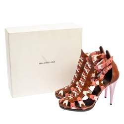 Pre Owned Balenciaga Tri Color Leather Interlocking Strappy Ankle Strap Sandals Size 41