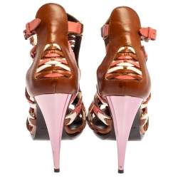 Pre Owned Balenciaga Tri Color Leather Interlocking Strappy Ankle Strap Sandals Size 41