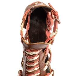 Pre Owned Balenciaga Tri Color Leather Interlocking Strappy Ankle Strap Sandals Size 41