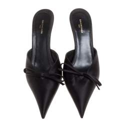 Pre Owned Balenciaga Black Satin Knife Pointed Toe Mules Size 36