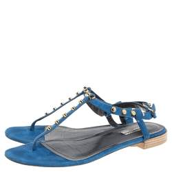 مملوكة مسبقًا حذاء فلات بالنسياغا سويدي أزرق مرصع أرينا مقاس 40