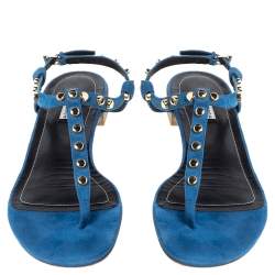 مملوكة مسبقًا حذاء فلات بالنسياغا سويدي أزرق مرصع أرينا مقاس 40