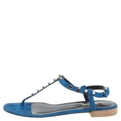 مملوكة مسبقًا حذاء فلات بالنسياغا سويدي أزرق مرصع أرينا مقاس 40