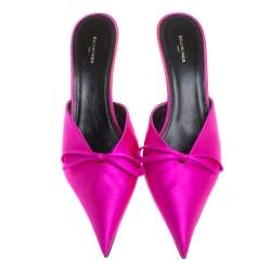 Pre Owned Balenciaga Pink Satin Slash Mules Size 40