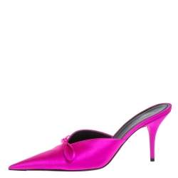 Pre Owned Balenciaga Pink Satin Slash Mules Size 40