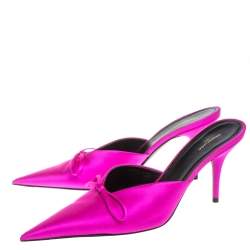 Pre Owned Balenciaga Pink Satin Slash Mules Size 40