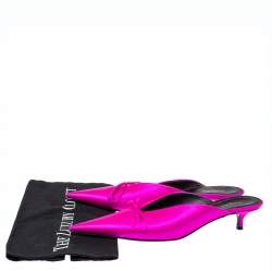 Pre Owned Balenciaga Metallic Pink Satin Knife Pointed Toe Kitten Heels Mules Size 38