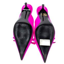 Pre Owned Balenciaga Metallic Pink Satin Knife Pointed Toe Kitten Heels Mules Size 38