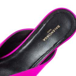 Pre Owned Balenciaga Metallic Pink Satin Knife Pointed Toe Kitten Heels Mules Size 38