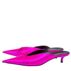Pre Owned Balenciaga Metallic Pink Satin Knife Pointed Toe Kitten Heels Mules Size 38