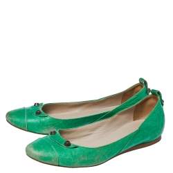 Balenciaga Green Leather Arena Studded Ballet Flats Size 38.5