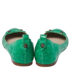 Balenciaga Green Leather Arena Studded Ballet Flats Size 38.5